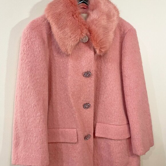 New Kate Spade Wool Blend Faux Fur Trim Coat Tulip Pink 8, M $798 - Picture 5 of 9